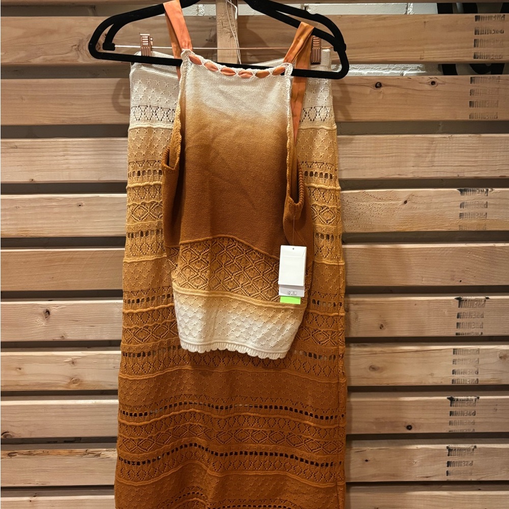 Brown and Cream Crochet Dress
